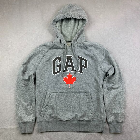 Gap Mens Sweater Small Gray Hoodie Long Sleeve Canada Soft Arch Logo Pullover - Picture 1 of 7